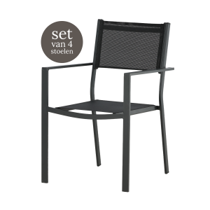 Narda aluminium tuinstoel zwart - met armleuningen - set van 4