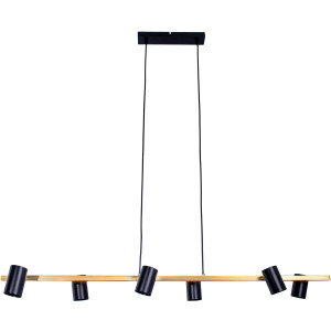 näve Hanglamp Frida 6-vlamig, gu10, spots zwart mat, messing, hoogte 120 cm, lengte 115 cm (1 stuk)