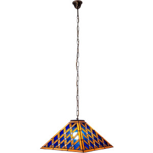 näve Hanglamp Pyra Tiffany-stijl piramidevormig glas blauw/goud 1xE27 pendel 80 cm