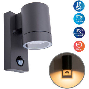 näve Wandlamp voor buiten Rombe met bewegingsmelder + schemersensor 1xgu10 aluminium antraciet (1 stuk)