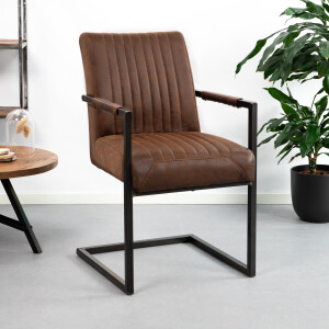 Eetkamerstoel 'Ferro' met armleuning, kleur donkerbruin