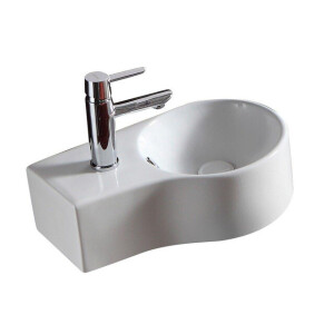 Nemo Spring Bali II handwasbakje 440 x 275 mm wandmontage porselein wit afvoergat D45 mm doorgestoken kraangat links D35 mm met overloop TR4506