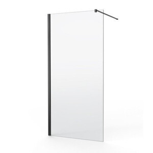 Nemo Spring Walk-In - vaste wand - 8mm helder glas - easyclean - veiligheidsglas - omkeerbaar - 140x200cm - stabilisatiestang 120cm - zwart WR140-B/C