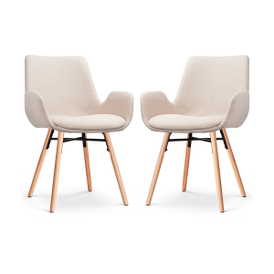 Nena-Eef eetkamerstoel beige - houten onderstel - set van 2