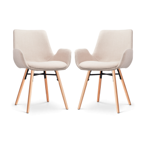 Nena-Eef eetkamerstoel beige - houten onderstel - set van 2