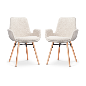 Nena-Eef eetkamerstoel bouclé beige - houten onderstel - set van 2