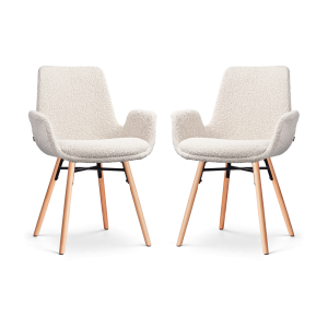 Nena-Eef eetkamerstoel bouclé beige - houten onderstel - set van 2