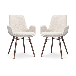 Nena-Eef eetkamerstoel bouclé beige - walnoot houten onderstel - set van 2