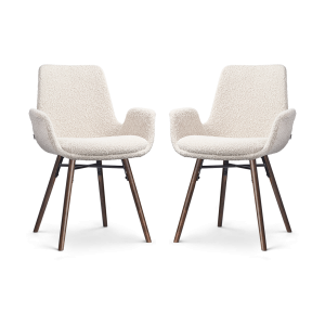 Nena-Eef eetkamerstoel bouclé beige - walnoot houten onderstel - set van 2