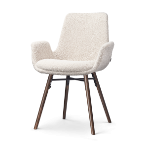 Nena-Eef eetkamerstoel bouclé beige - walnoot houten onderstel