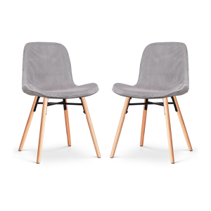 Nena-Fé eetkamerstoel rib warm grijs - houten onderstel - set van 2