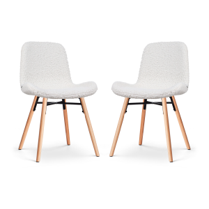 Nena-Fé eetkamerstoel teddy gebroken wit - houten onderstel - set van 2