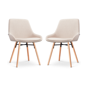 Nena-Isa eetkamerstoel beige - houten onderstel - set van 2