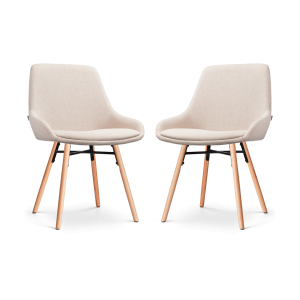 Nena-Isa eetkamerstoel beige - houten onderstel - set van 2