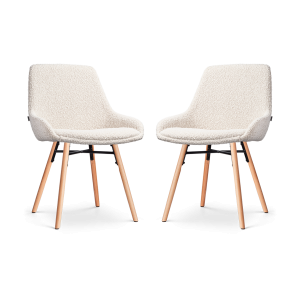 Nena-Isa eetkamerstoel bouclé beige - houten onderstel - set van 2