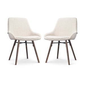 Nena-Isa eetkamerstoel bouclé beige - walnoot houten onderstel - set van 2