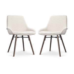 Nena-Isa eetkamerstoel bouclé beige - walnoot houten onderstel - set van 2