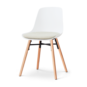 Nena-Liv eetkamerstoel wit met naturelbeige zitkussen - houten onderstel