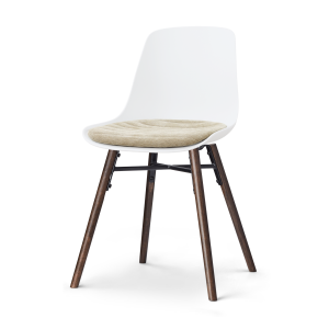 Nena-Liv eetkamerstoel wit met nougatbruin zitkussen - walnoot houten onderstel