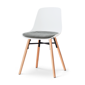 Nena-Liv eetkamerstoel wit met zeegrijs zitkussen - houten onderstel