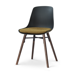 Nena-Liv eetkamerstoel zwart met mosgroen zitkussen - walnoot houten onderstel