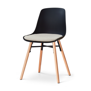 Nena-Liv eetkamerstoel zwart met naturelbeige zitkussen - houten onderstel