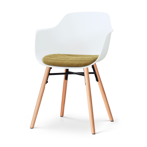 Nena-Liz eetkamerstoel wit met mosgroen zitkussen - houten onderstel