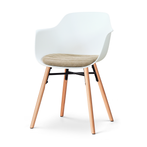 Nena-Liz eetkamerstoel wit met nougatbruin zitkussen - houten onderstel