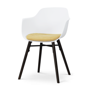 Nena-Liz eetkamerstoel wit met warm oker zitkussen - zwart houten onderstel