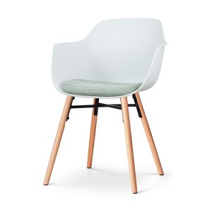 Nena-Liz eetkamerstoel wit met zacht groen zitkussen - houten onderstel