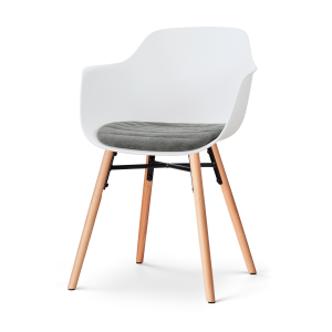 Nena-Liz eetkamerstoel wit met zeegrijs zitkussen - houten onderstel