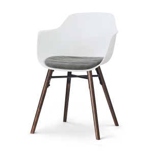 Nena-Liz eetkamerstoel wit met zeegrijs zitkussen - walnoot houten onderstel