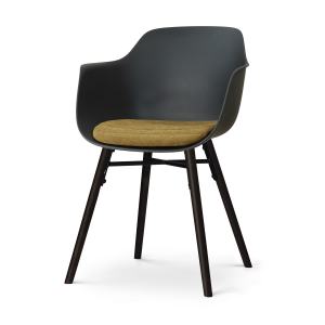 Nena-Liz eetkamerstoel zwart met mosgroen zitkussen - zwart houten onderstel