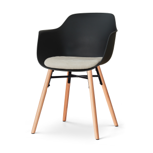 Nena-Liz eetkamerstoel zwart met naturelbeige zitkussen - houten onderstel
