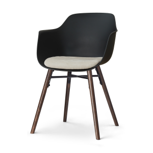 Nena-Liz eetkamerstoel zwart met naturelbeige zitkussen - walnoot houten onderstel