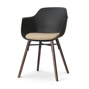 Nena-Liz eetkamerstoel zwart met nougatbruin zitkussen - walnoot houten onderstel