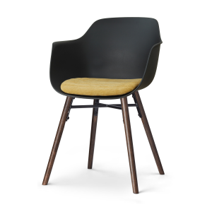 Nena-Liz eetkamerstoel zwart met warm oker zitkussen - walnoot houten onderstel