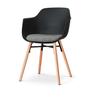 Nena-Liz eetkamerstoel zwart met zeegrijs zitkussen - houten onderstel