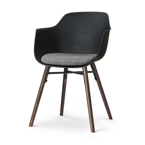 Nena-Liz eetkamerstoel zwart met zeegrijs zitkussen - walnoot houten onderstel