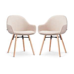 Nena-Mae eetkamerstoel beige - houten onderstel - set van 2