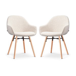 Nena-Mae eetkamerstoel bouclé beige - houten onderstel - set van 2