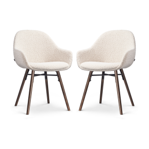 Nena-Mae eetkamerstoel bouclé beige - walnoot houten onderstel - set van 2