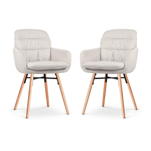 Nena-Mia eetkamerstoel beige - houten onderstel - set van 2