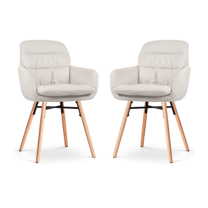 Nena-Mia eetkamerstoel beige - houten onderstel - set van 2