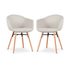 Nena-Otis eetkamerstoel beige - houten onderstel - set van 2