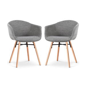 Nena-Otis eetkamerstoel donkergrijs - houten onderstel - set van 2