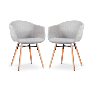 Nena-Otis eetkamerstoel lichtgrijs - houten onderstel - set van 2