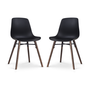 Nena-Pip eetkamerstoel zwart - walnoot houten onderstel - set van 2