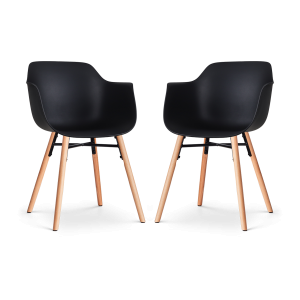 Nena-Puk eetkamerstoel zwart - houten onderstel - set van 2