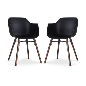 Nena-Puk eetkamerstoel zwart - walnoot houten onderstel - set van 2